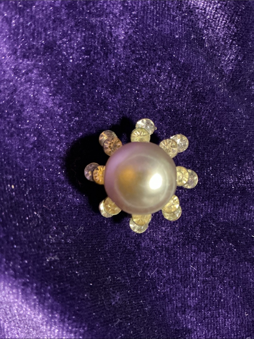 Classic Gold-Tone Pearl and Crystal Flower Button Brooch